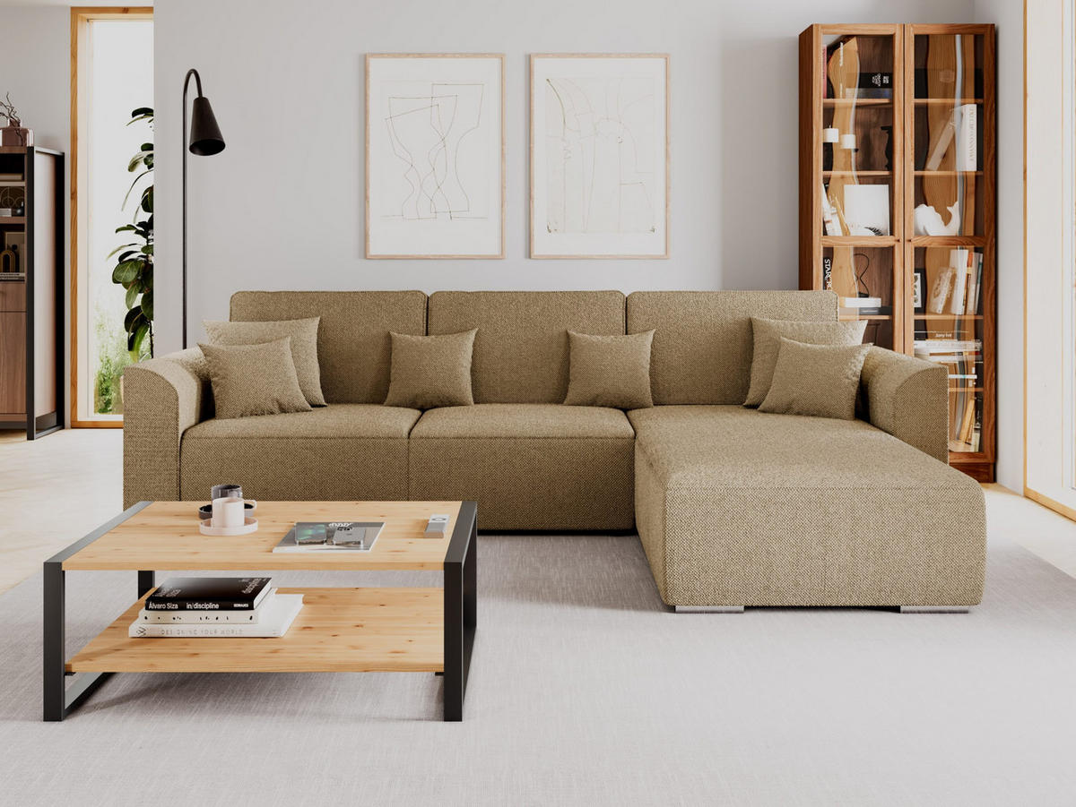 ECKSOFA LUMO L Rechts Hellblau Flechtwerk-Stoff mit Schlaffunktion und Bettkasten - Hellblau, Textil (293/195cm) - Barchello