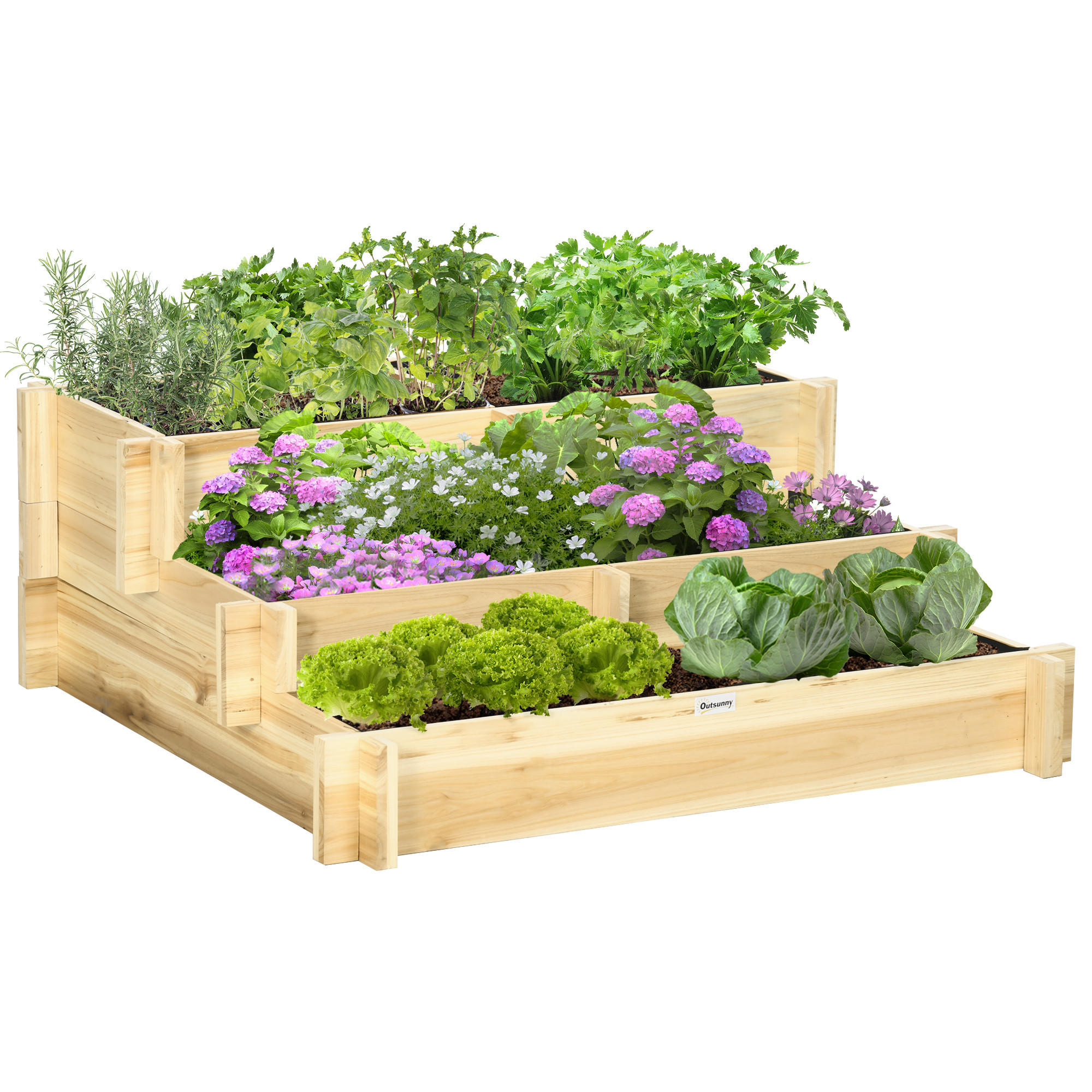 HOCHBEET DE-05374 3-stufig, 5 Pflanzfächer Natur - Naturfarben, Holz (93/35/93cm) - ComfortXL
