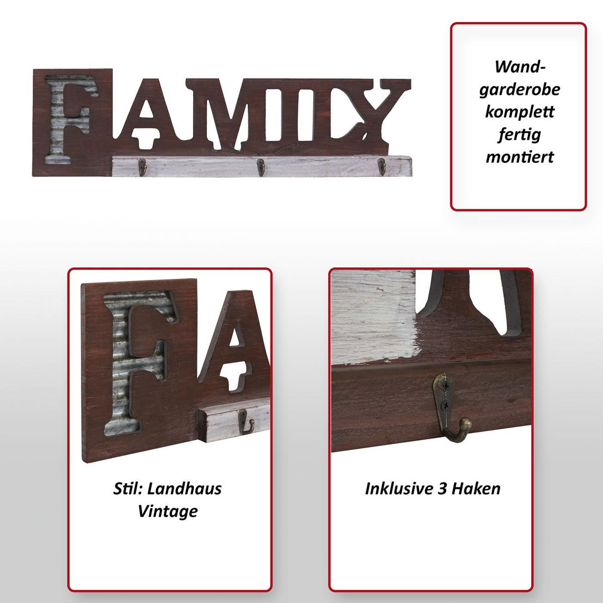 WANDGARDEROBE HOME Braun - Braun, Holz (23/63/5cm) - MCW