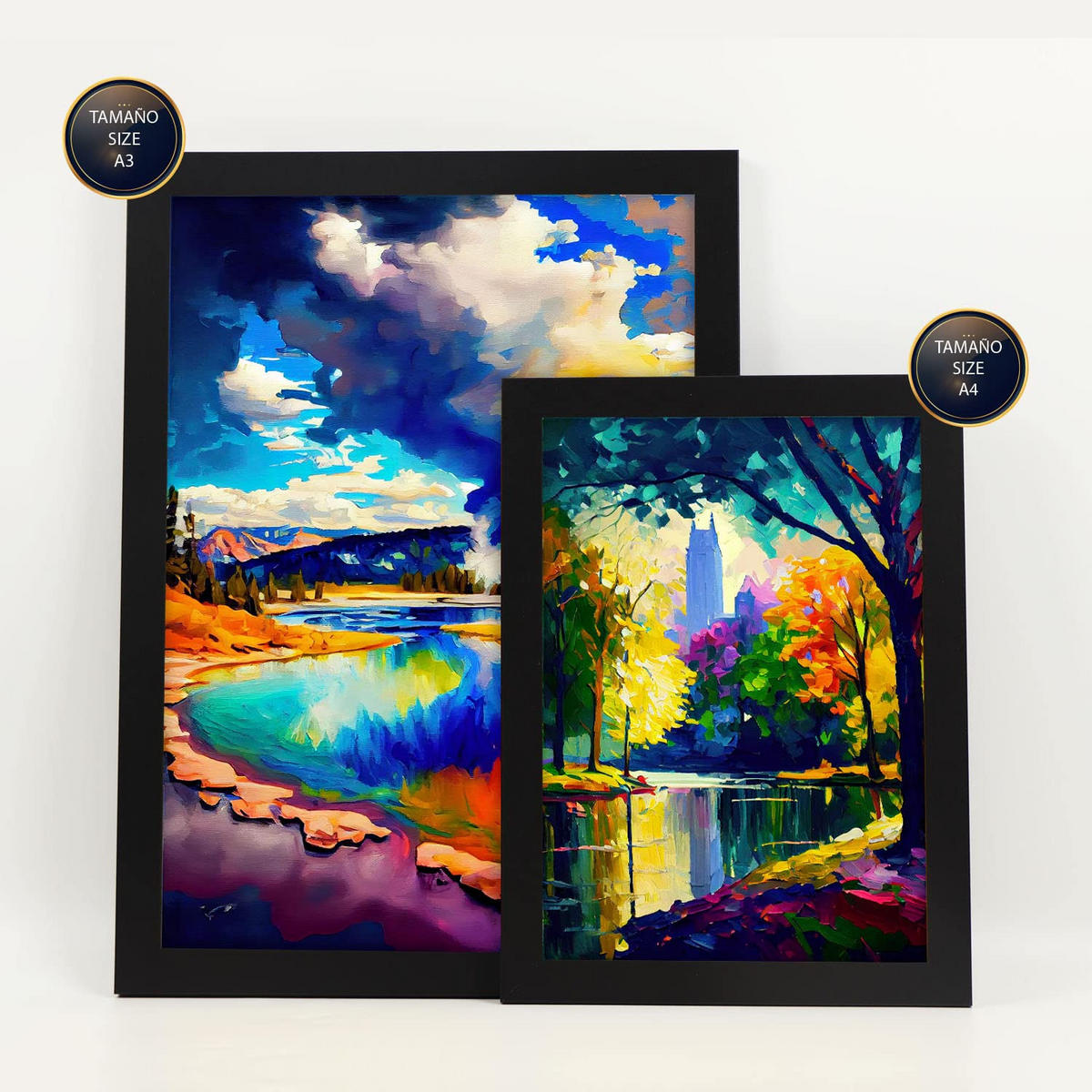 POSTER Set Mit 6 Wolken Im Ölgemälde Stil A3 & A4 Schwarzer Rahmen - Schwarz, Papier (29/3cm) - Nacnic