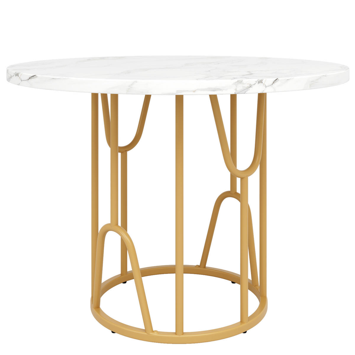 ESSTISCH 80/80/76 cm mit MDF-marmorierter Tischplatte und goldenen Beinen - Weiß, Holzwerkstoff (80/80/76cm) - OKWISH
