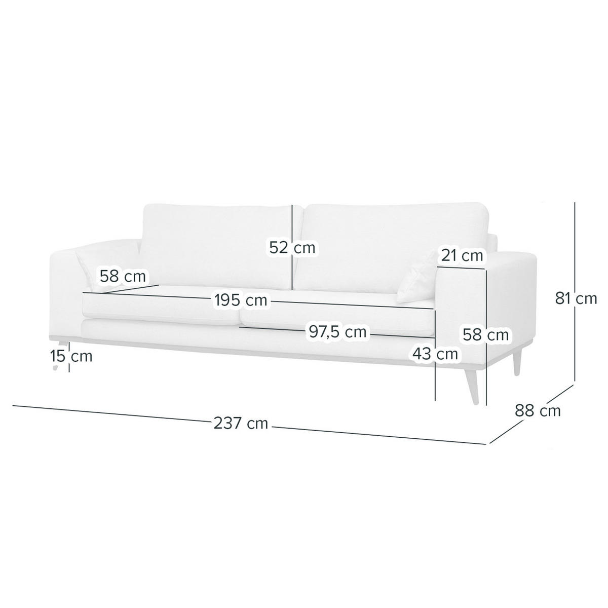 3-SITZER SOFA - Taupe/Eiche Wotan, Eichenholz/Naturmaterialen (237/81/88cm) - home24