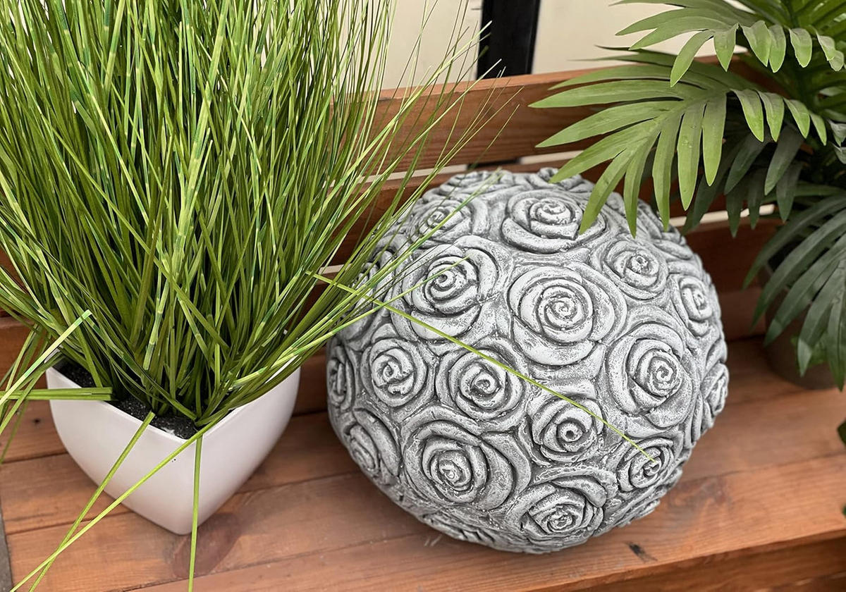 STEINFIGUR Stein Dekokugel Rosenball Frostfest, massiver Steinguss - Grau, Stein (22/25/22cm) - stoneandstyle