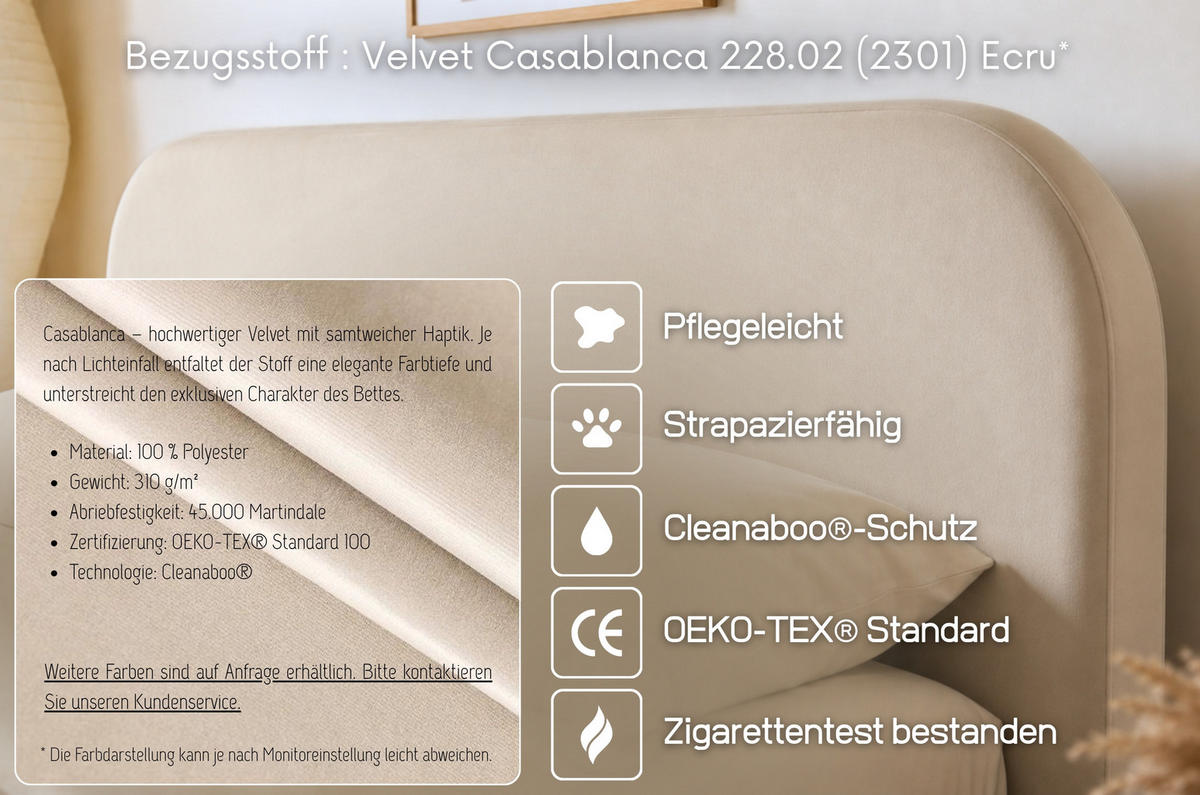 MASSIVHOLZBETT Eyko BORA, 200/200, Wildeiche - lackiert, Samt-Kopfteil Ecru - Ecru/Eichefarben, Holz/Textil (200/200cm)