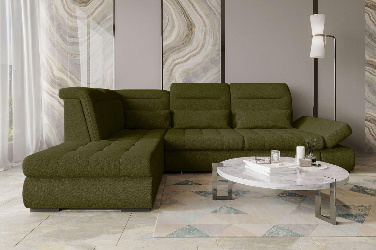 ECKSOFA Toscana Strukturstoff inkl. Schlaffunktion - Grün, Textil (227/279cm) - 99rooms