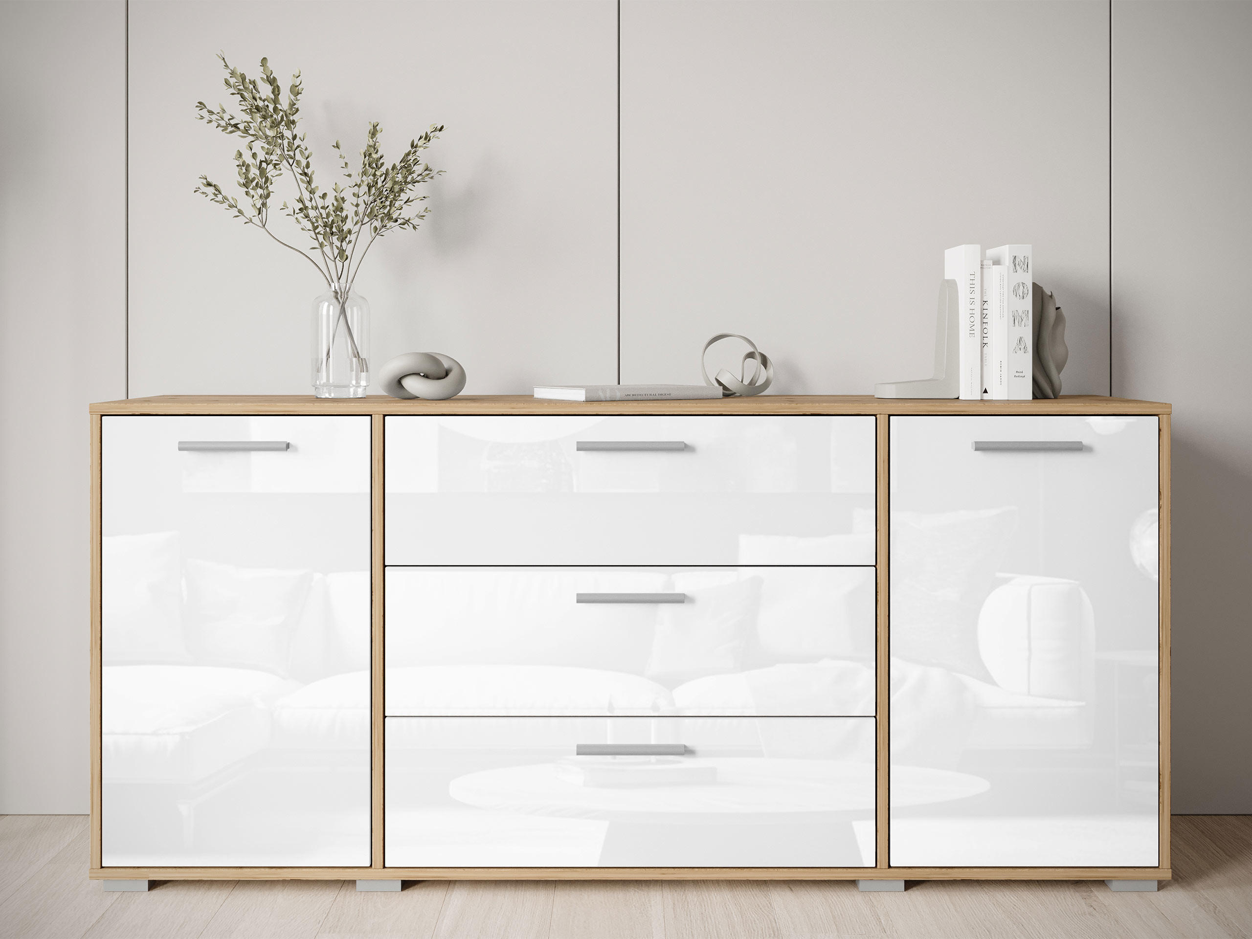 SIDEBOARD Bogota 150 - Silberfarben/Weiß, Holzwerkstoff/Kunststoff (150/68/40cm) - MIRJAN24