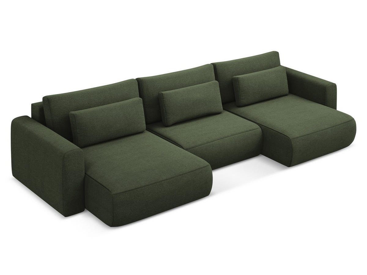 WOHNLANDSCHAFT Strukturstoff Stoff Grün - Schwarz/Olivgrün, Kunststoff/Textil (340/82/149cm) - Makamii