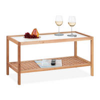 BEISTELLTISCH - Hellbraun, Glas/Holz (40/80/40cm) - Relaxdays