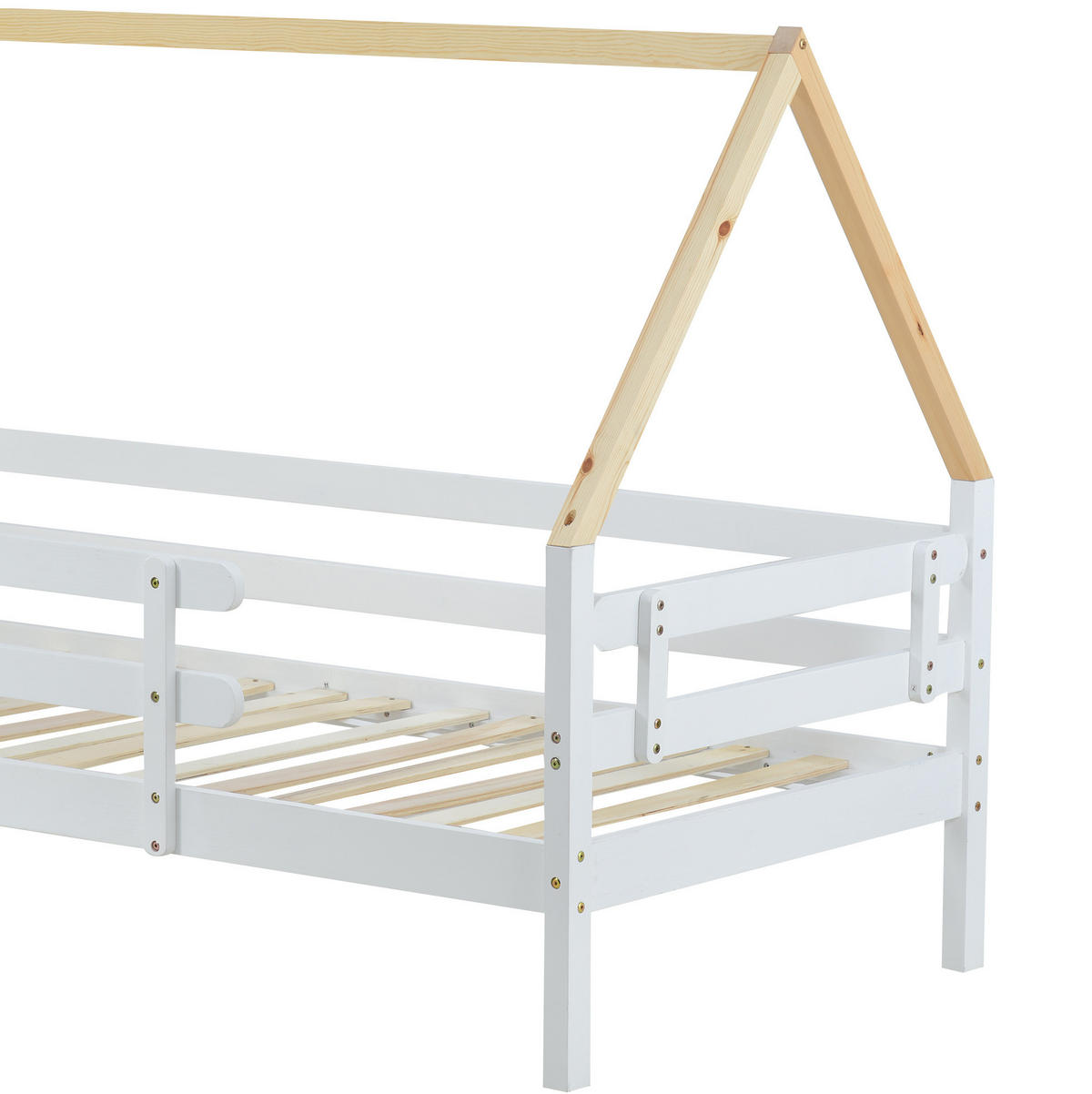 KINDERBETT aus Massivholz 90x200 cm in Weiß/Natur mit Ausziehbett - Weiß, Holz (90/200cm) - Modfu