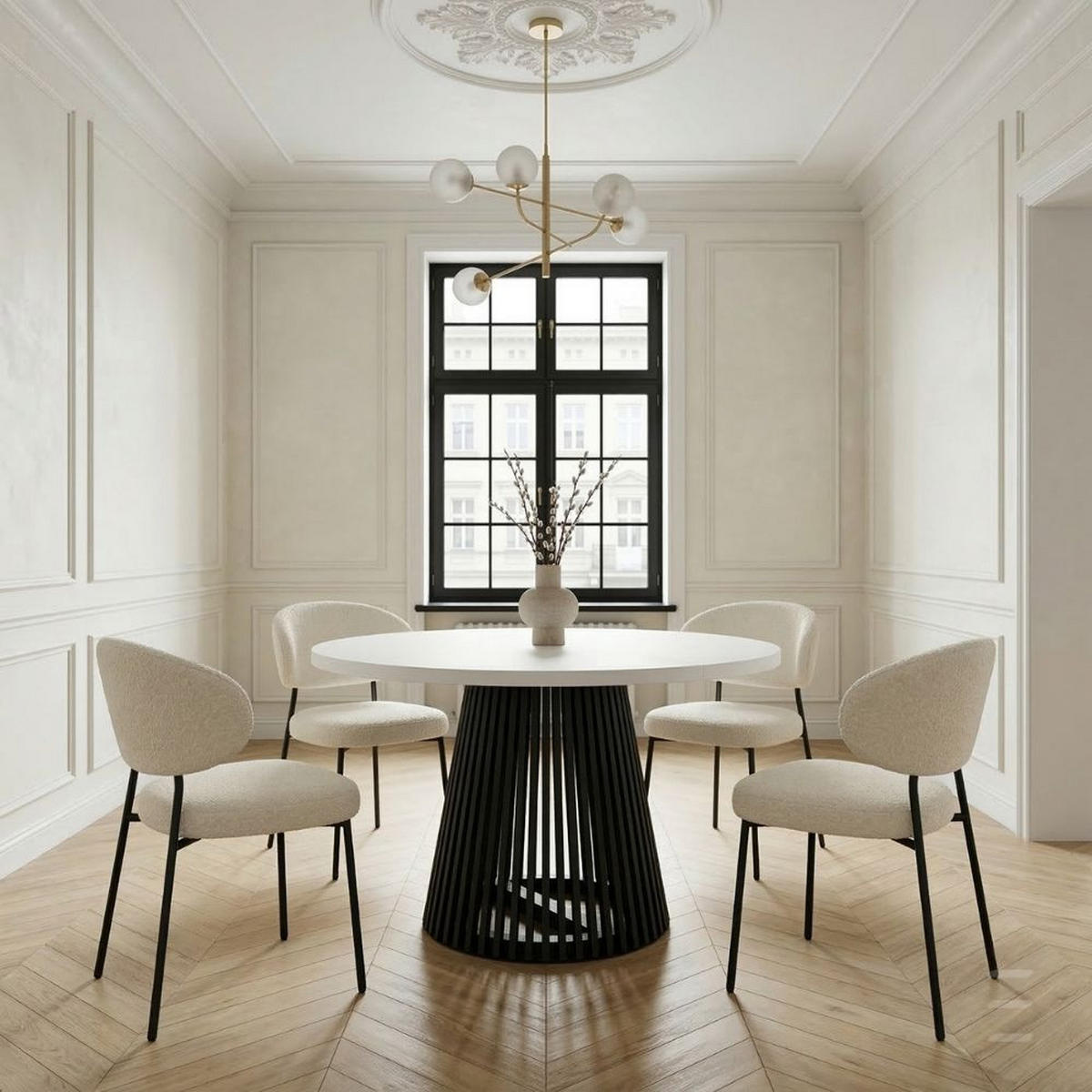 ESSTISCH runder ausziehbarer Tisch für Esszimmer DOVER 100 / 150 cm, Farbe: Weiß / Schwarz - Schwarz/Weiß, Holz (150/100/77cm) - Dekori_Interiors