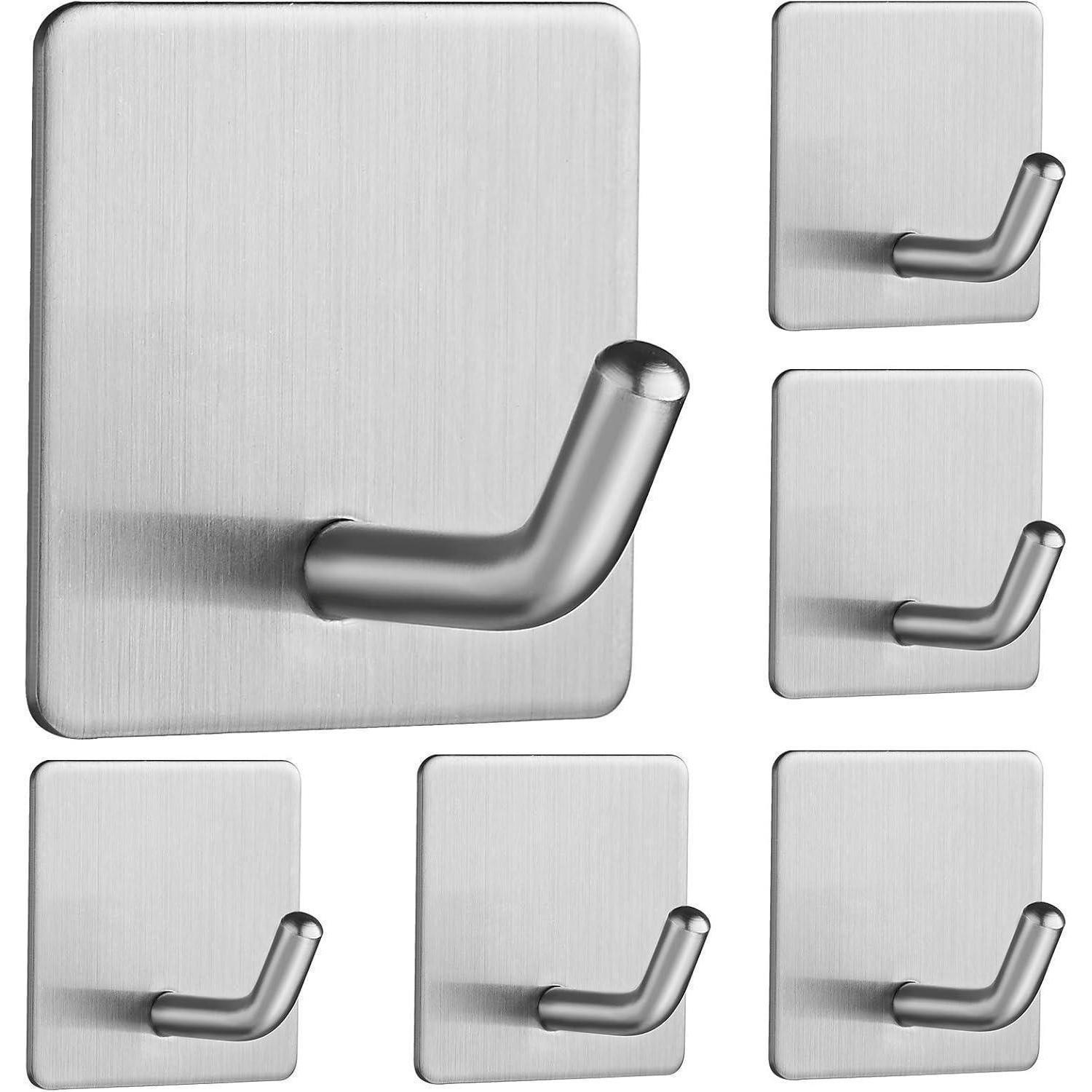 WANDHAKEN 6-teiliges Set Edelstahl selbstklebend - Silberfarben, Metall (4.5/3.8/4.5cm)