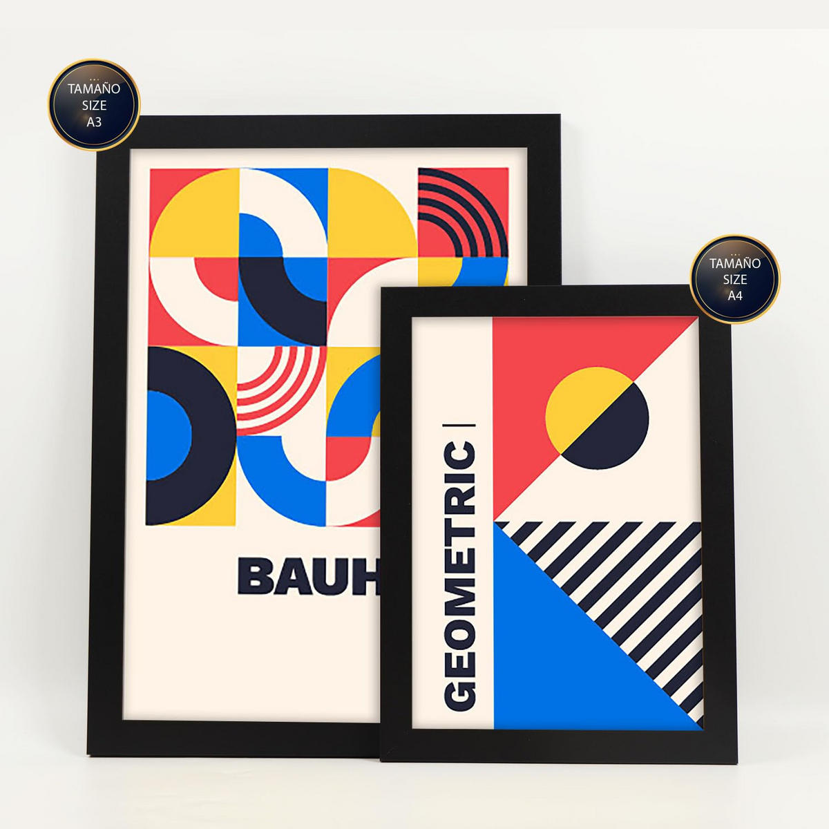 POSTER Set Mit 6 Drucken Im Bauhaus 4 Geometrische Designkollektion Drucke Mit Ästhetische Dekorative Rahmen Für Zuhause A3 & A4 Schwarzer Rahmen - Schwarz, Papier (29/3cm) - Nacnic