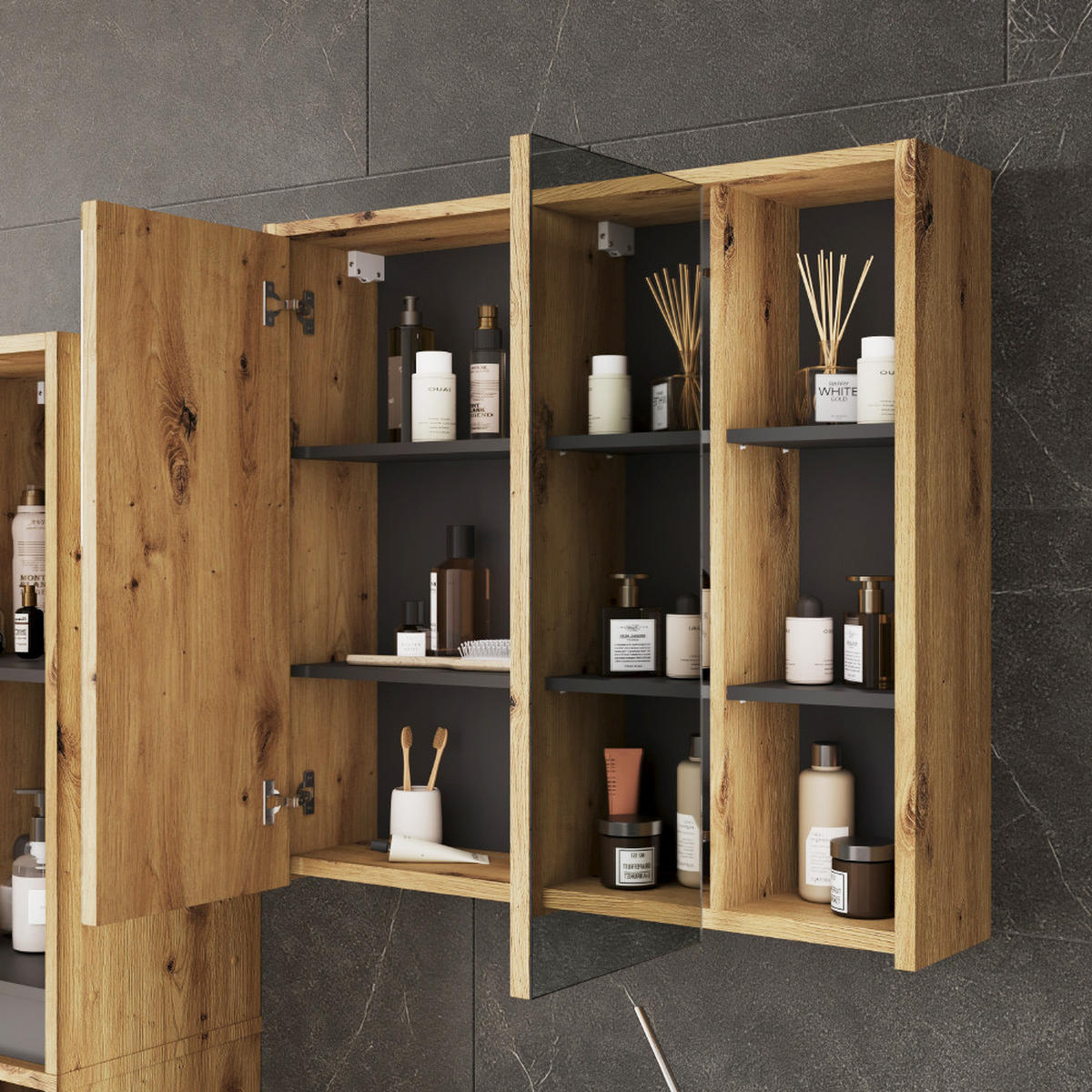 KOUPELNOVÁ SESTAVA NÁBYTKU Viola Artisan/šedá - šedá/světle šedá, kompozitní dřevo (80/60/46cm) - Vicco