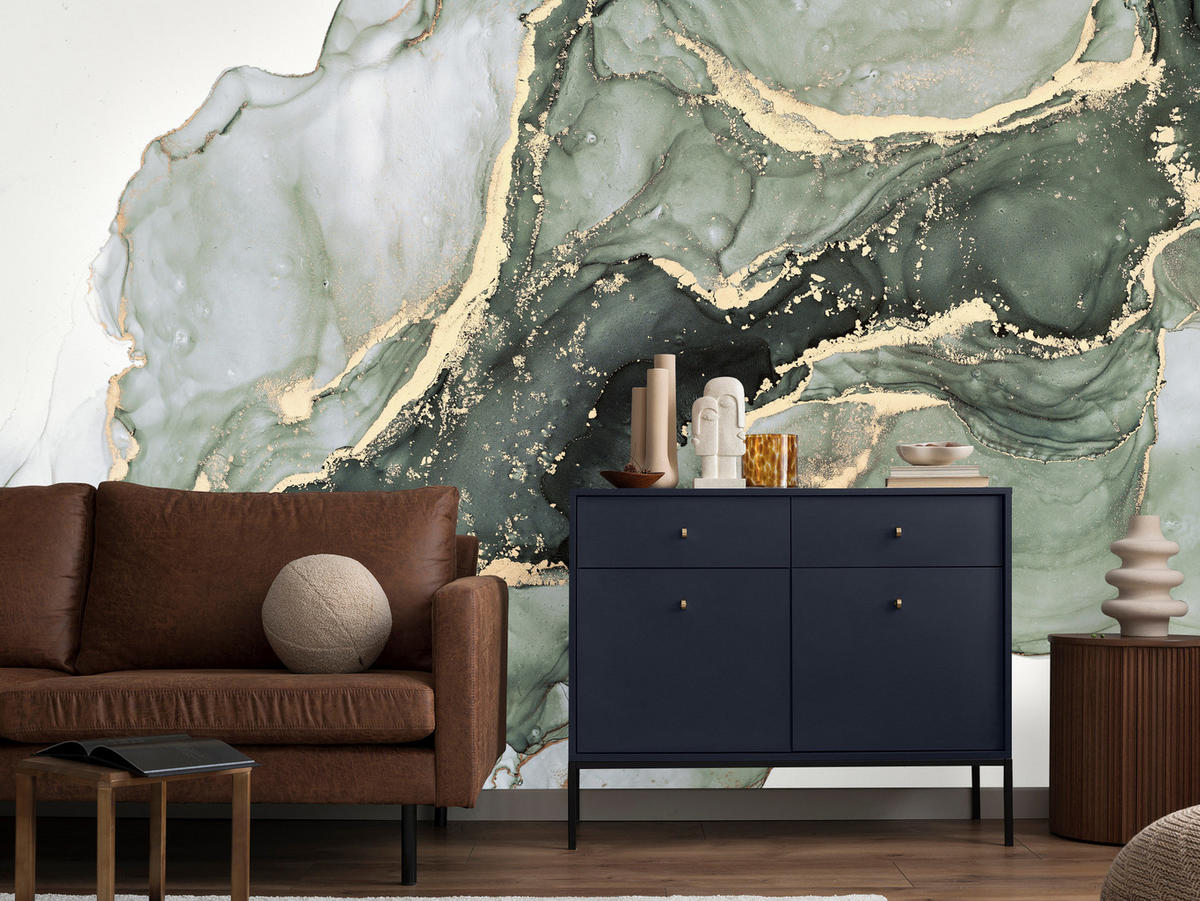 FOTOTAPETE für Küche Eleganter Grüner Marmor Gold Glamour 400x280 - Grün, Papier (400/280cm) - Muralo