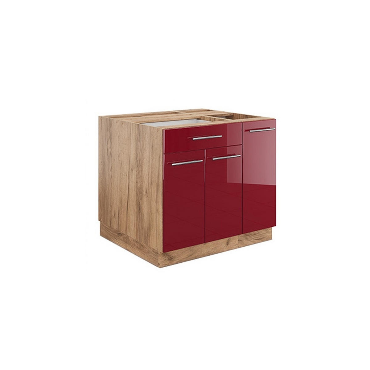 KÜCHENINSEL Fame-Line Bordeaux Hochglanz/Goldkraft Eiche 90 cm mit Schublade, ohne Arbeitsplatte - Bordeaux/Eichefarben, Holzwerkstoff (90/82/81.6cm) - Vicco