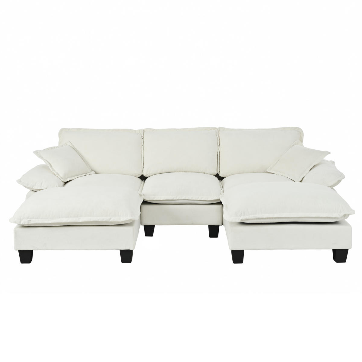 ECKSOFA 263/151/90 cm Beige aus Chenille mit 2 Ottomanen - Beige, Textil (151/263cm) - OKWISH
