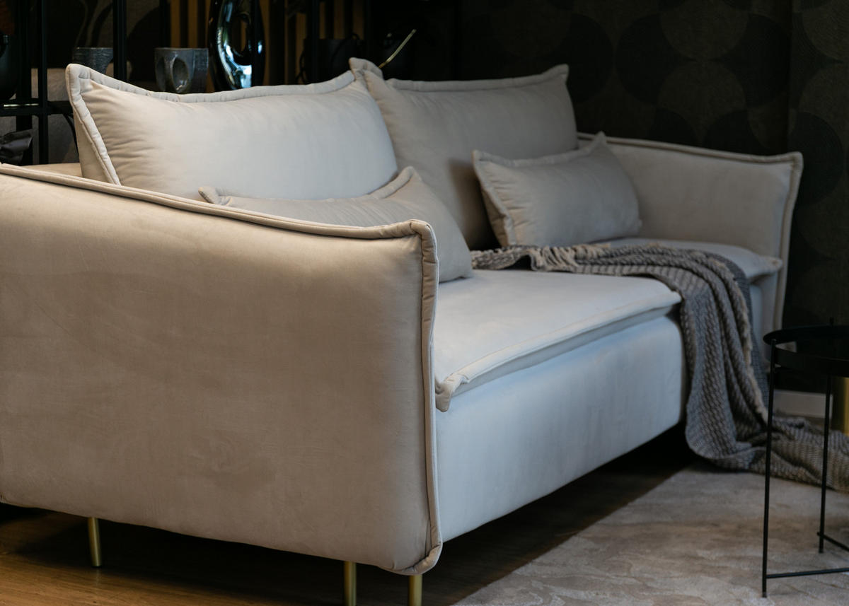 SCHLAFSOFA Ummo Graubeige Velours - Greige/Goldfarben, Textil/Metall (230/88/90cm) - Selsey