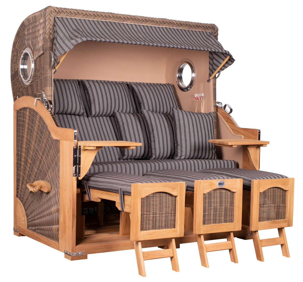 STRANDKORB XXL Düne Grande Teak PE Grey - Braun/Grau, Metall (170/170/95cm) - Mr. Deko