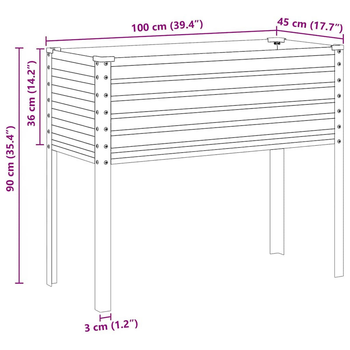 GARTEN-PFLANZGEFÄSS Anthrazit 100/45/90 Cm Stahl - Anthrazit, Metall (41/90/100cm) - vidaXL
