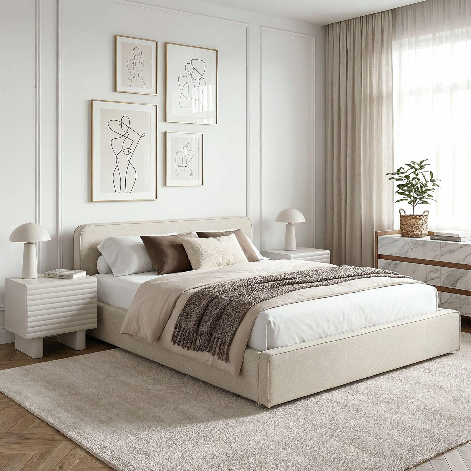 POLSTERBETT MARINI 140X200 CM - Creme, Textil (140/200cm) - IDIMEX