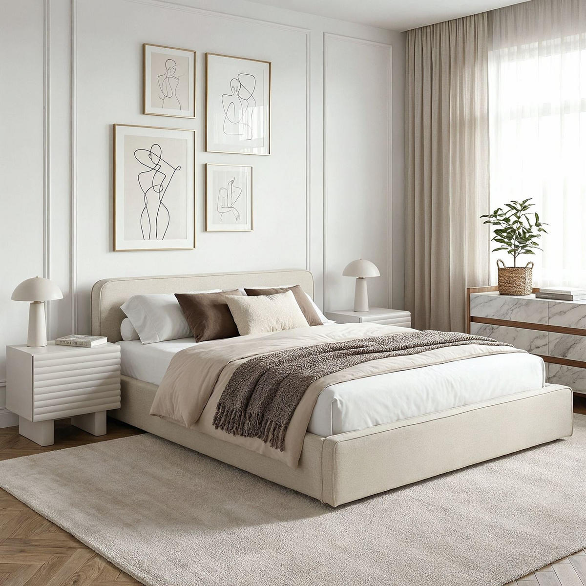 POLSTERBETT MARINI 140X200 CM - Creme, Textil (140/200cm) - IDIMEX