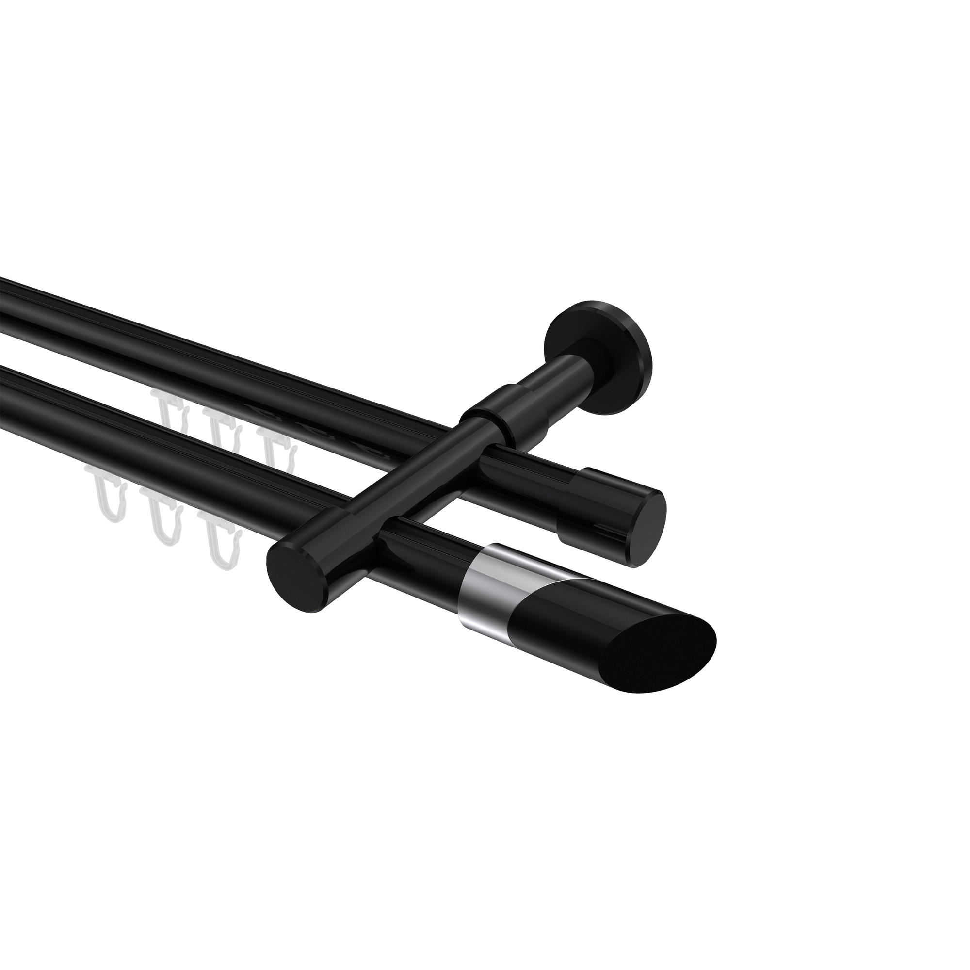 INNENLAUF-GARDINENSTANGEN-SET Prestige Verano 360 cm (geteilt in 2 x 180 cm), 2-läufig, 20 mm Ø Schwarz - Chromfarben/Schwarz, Metall (360cm) - INTERDECO