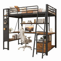 HOCHBETT mit Schreibtisch 140x200 cm Metall MDF Schwarz - Schwarz, Metall (140/200cm) - Meubliv