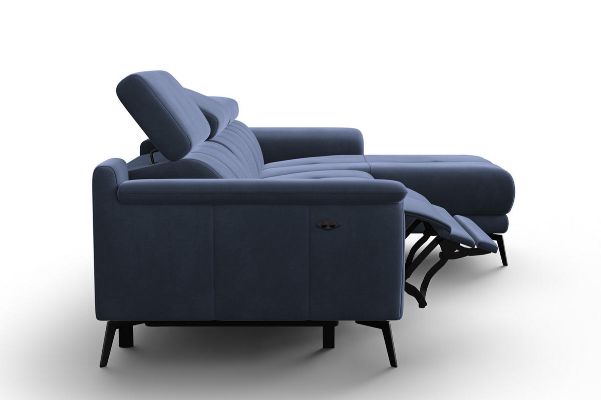 ECKSOFA FIERO 4-Sitzer RECHTS, Marineblauer Veloursstoff - Blau/Schwarz, Holz/Textil (288/170cm) - Courtois Laville