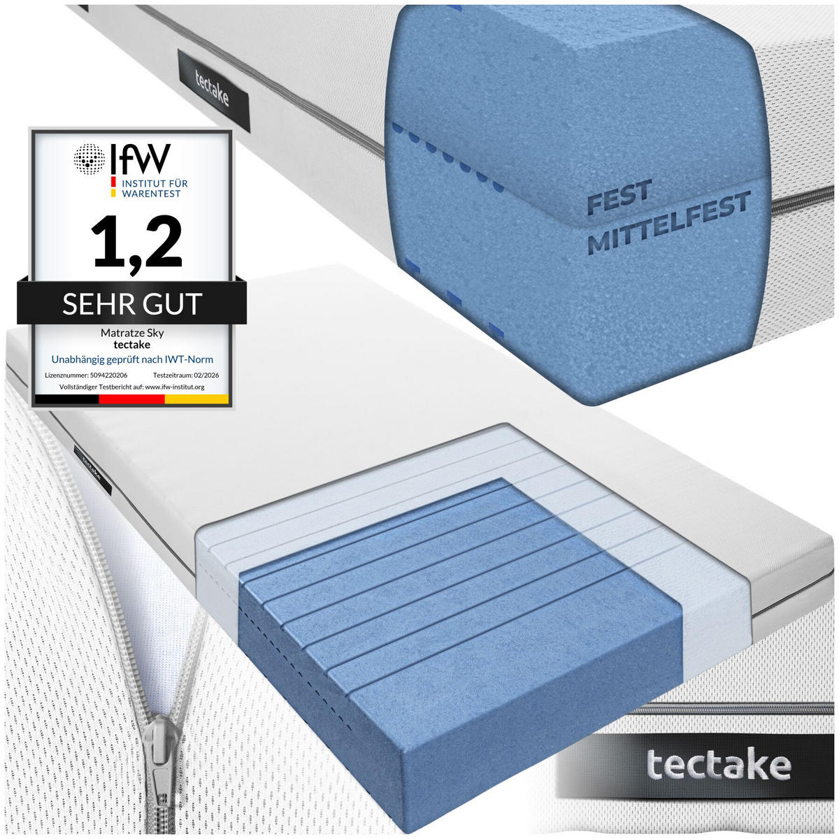 MATRATZE Sky, waschbarer Bezug aus atmungsaktivem 3D-Meshgewebe, weiß - Weiß, Textil - tectake