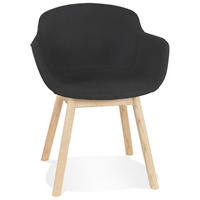 ESSZIMMERSTUHL Stoff mit Eichenbeinen und gepolsterten Armlehnen Ergonomisch, Schwarz 54x59x80 cm - Beige/Schwarz, Eichenholz/Textil (59/80/54cm) - KADIMA DESIGN