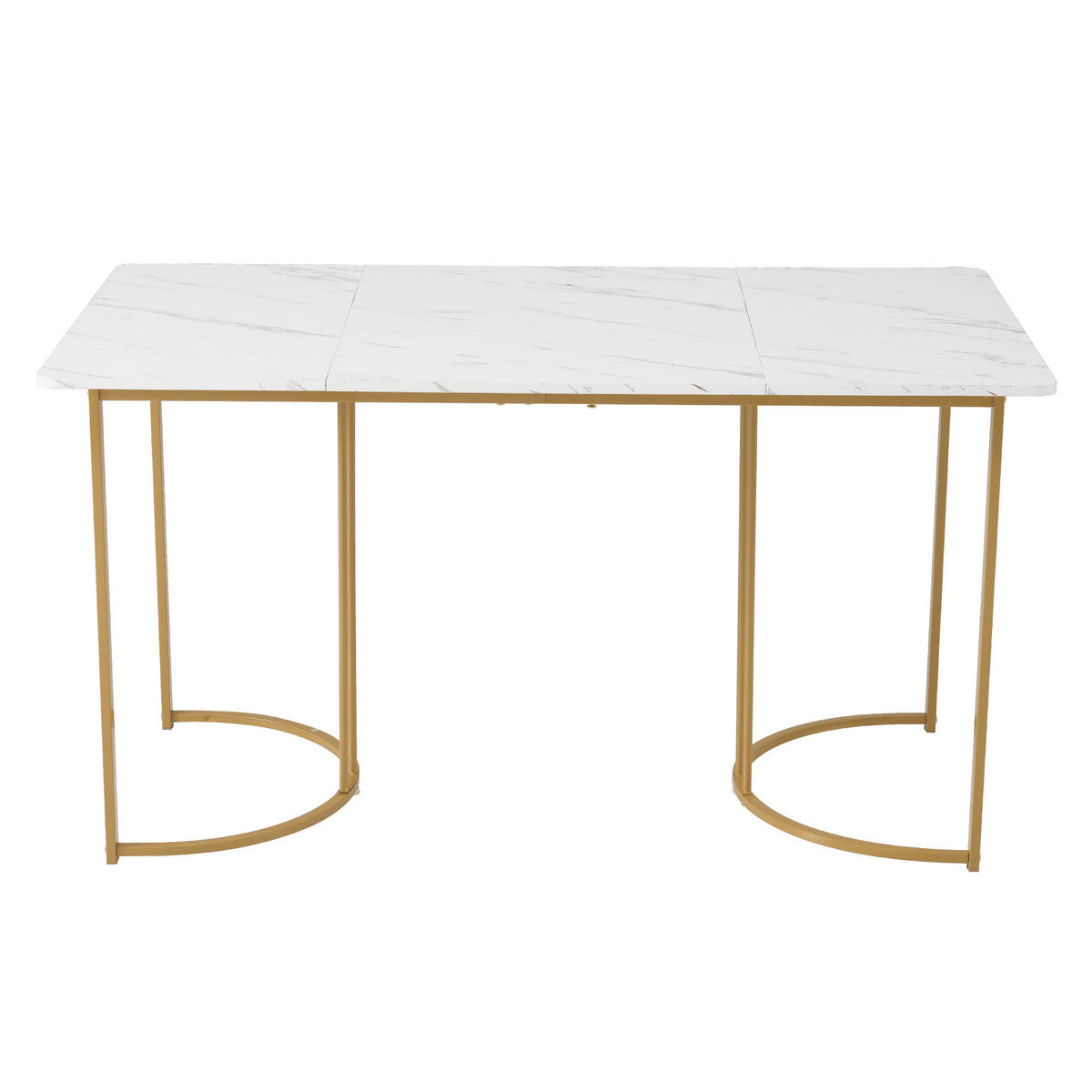 JÍDELNÍ stůl 140/80 cm bílý z MDF a kovu s mramorovým dekorem a nastavitelnými nožkami - bílá, kompozitní dřevo (140/80/75cm) - OKWISH