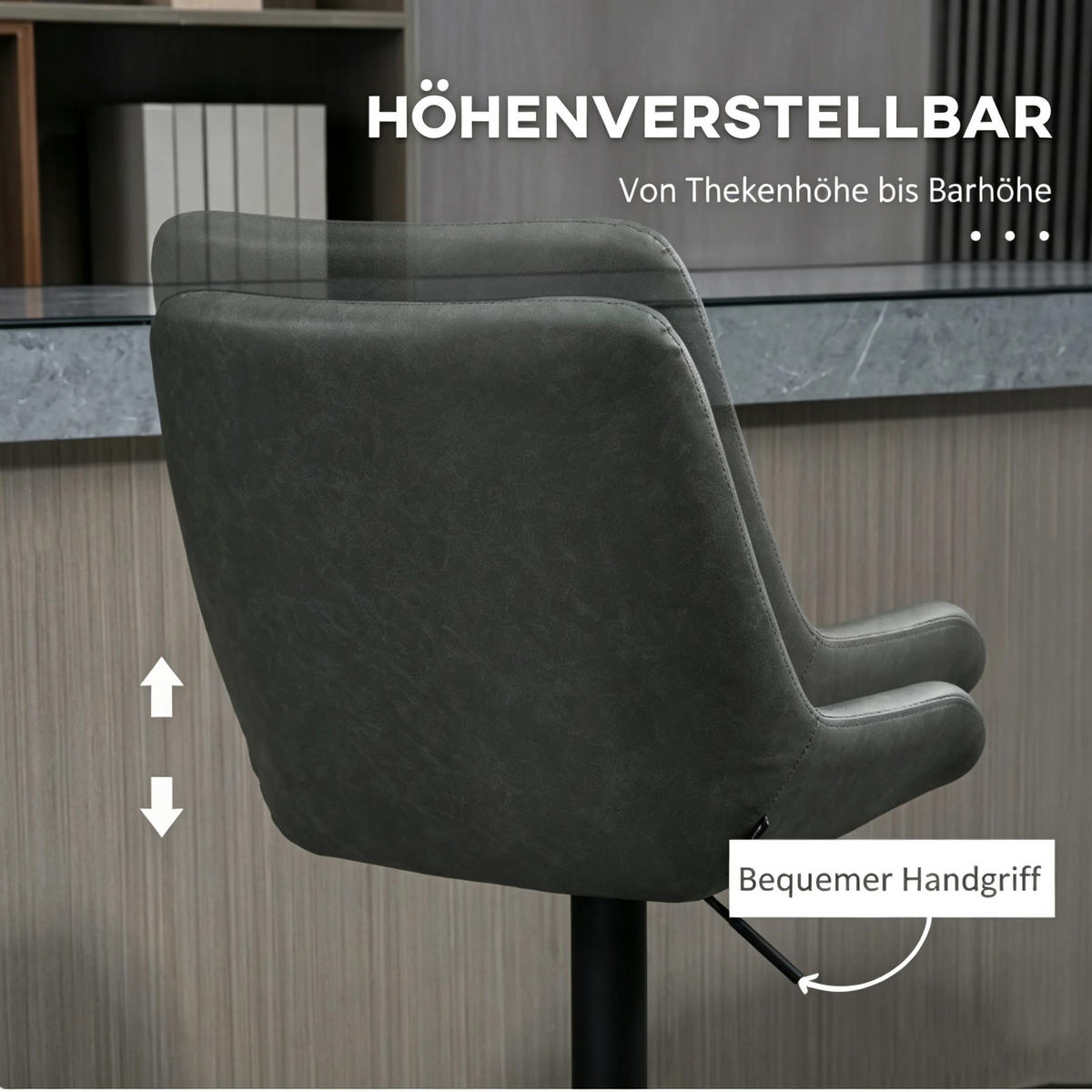 BARHOCKER DE-35965 2er Set mit Kunstlederbezug Dunkelgrau - Dunkelgrau, Metall (59/117/51cm) - ComfortXL