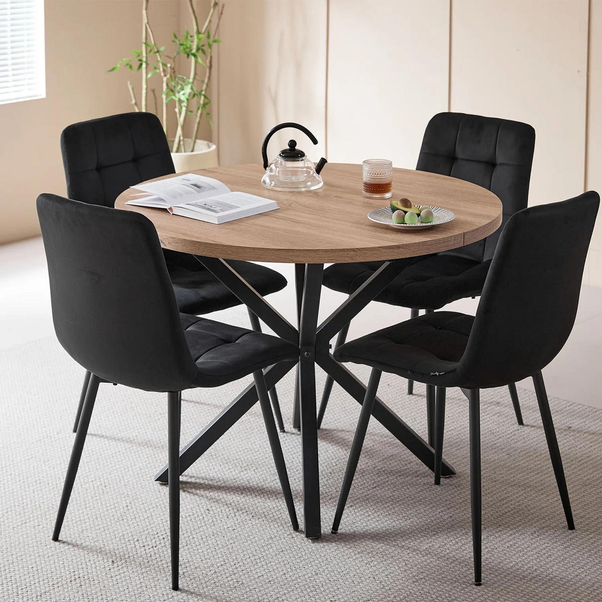 ESSZIMMERSTUHL Samtsitz Design Metallgestell Schwarz 4-teilig - Schwarz, Textil (43/89.5/44cm)