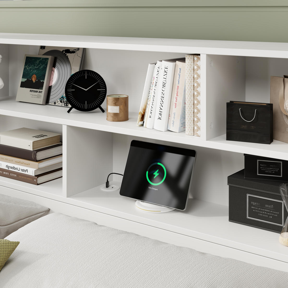 POLSTERBETT 140/200 cm mit 2 USB-Anschlüssen & 8 Bettkästen, Weiß - Weiß, Holzwerkstoff (140/200cm) - Redom