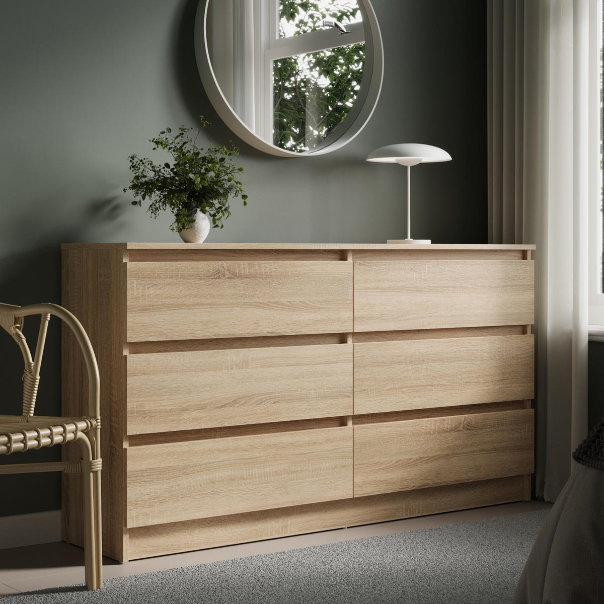 KOMMODE mit 6 Schubladen 140 cm breit in Sonoma - Sonoma Eiche, Holzwerkstoff (140/78/35cm) - Home Collective