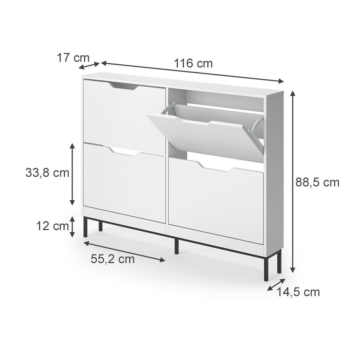 SCHUHKIPPER Luca, Weiß, 116 x 88.5 cm mit 2x2 Kippfächern - Weiß, Holzwerkstoff (116/88.5/17cm) - Vicco