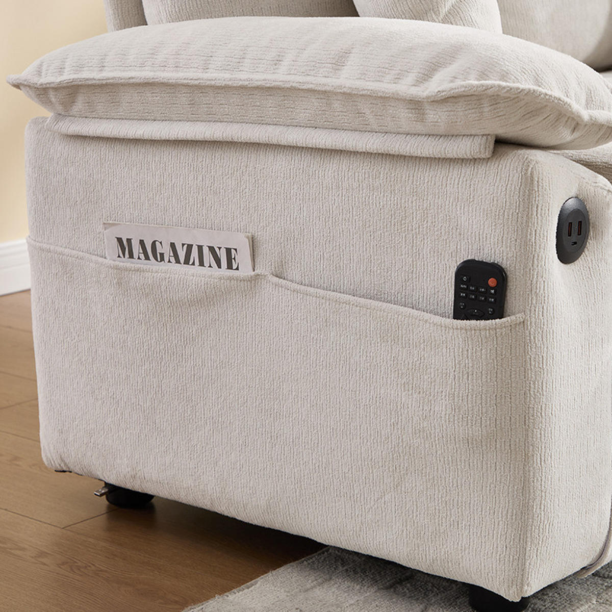 SCHLAFSOFA 138/66/80 cm Weiß Chenille mit Ausziehbares Bett und Seitentaschen - Weiß, Textil (66/80/135cm) - Oxeza