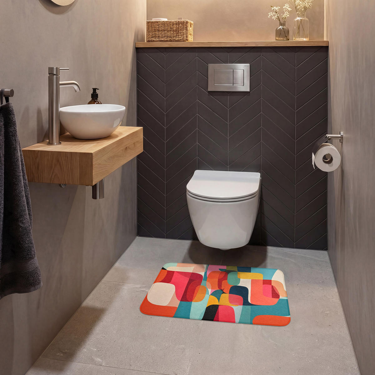 WC PŘEDLOŽKA Tvary - barevné - abstraktní - letadla 60x40 cm - různobarevná, textil/plast (60/1cm) - OnlyWow