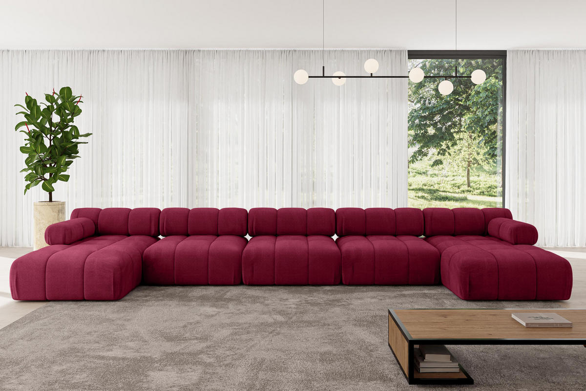 WOHNLANDSCHAFT modulares Sofa Tesso-U3 - 475x160x70 cm Bordeauxrot Velours - Bordeaux, Holzwerkstoff/Textil (475/70/160cm) - ALTDECOR