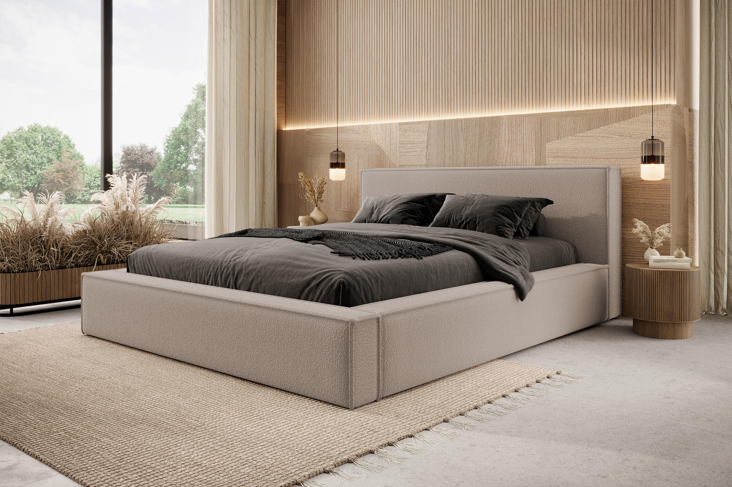 POLSTERBETT Bocalio Dunkelbeige Boucle 180 cm - Mokka, Textil (180/200cm) - Selsey
