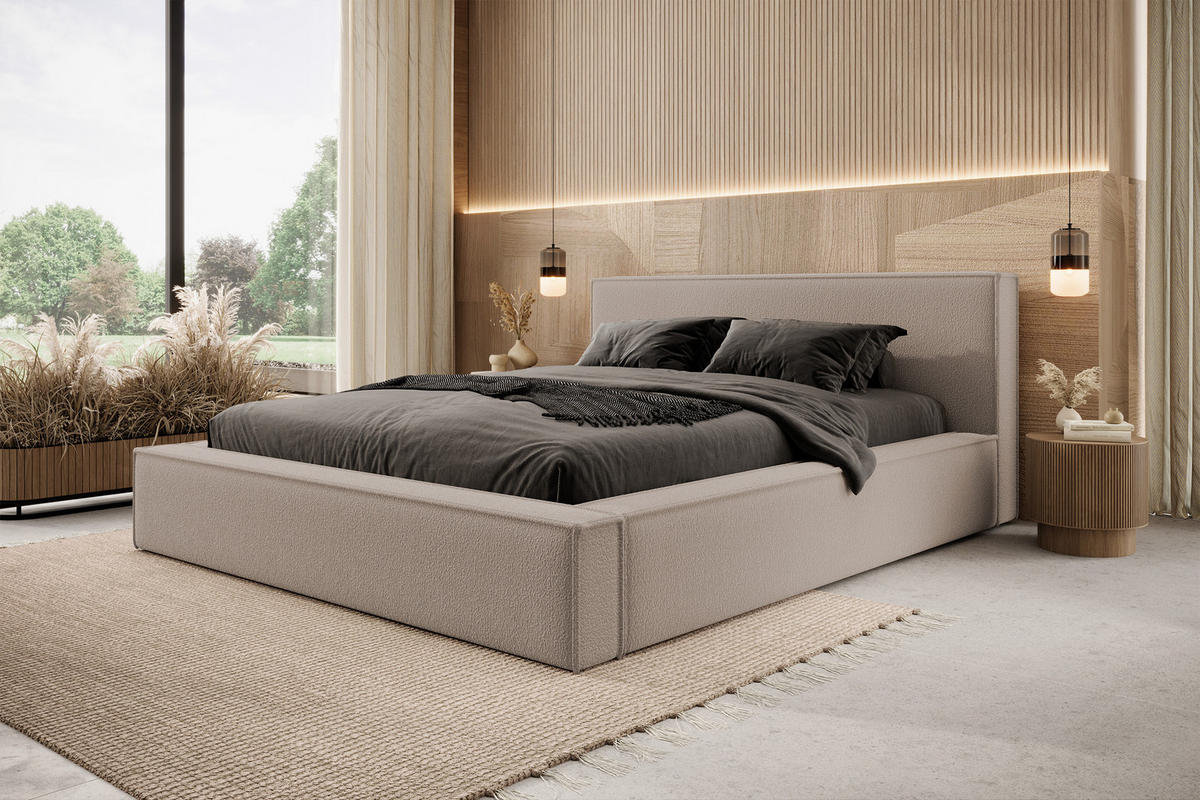 POLSTERBETT Bocalio Dunkelbeige Boucle 180 cm - Mokka, Textil (180/200cm) - Selsey