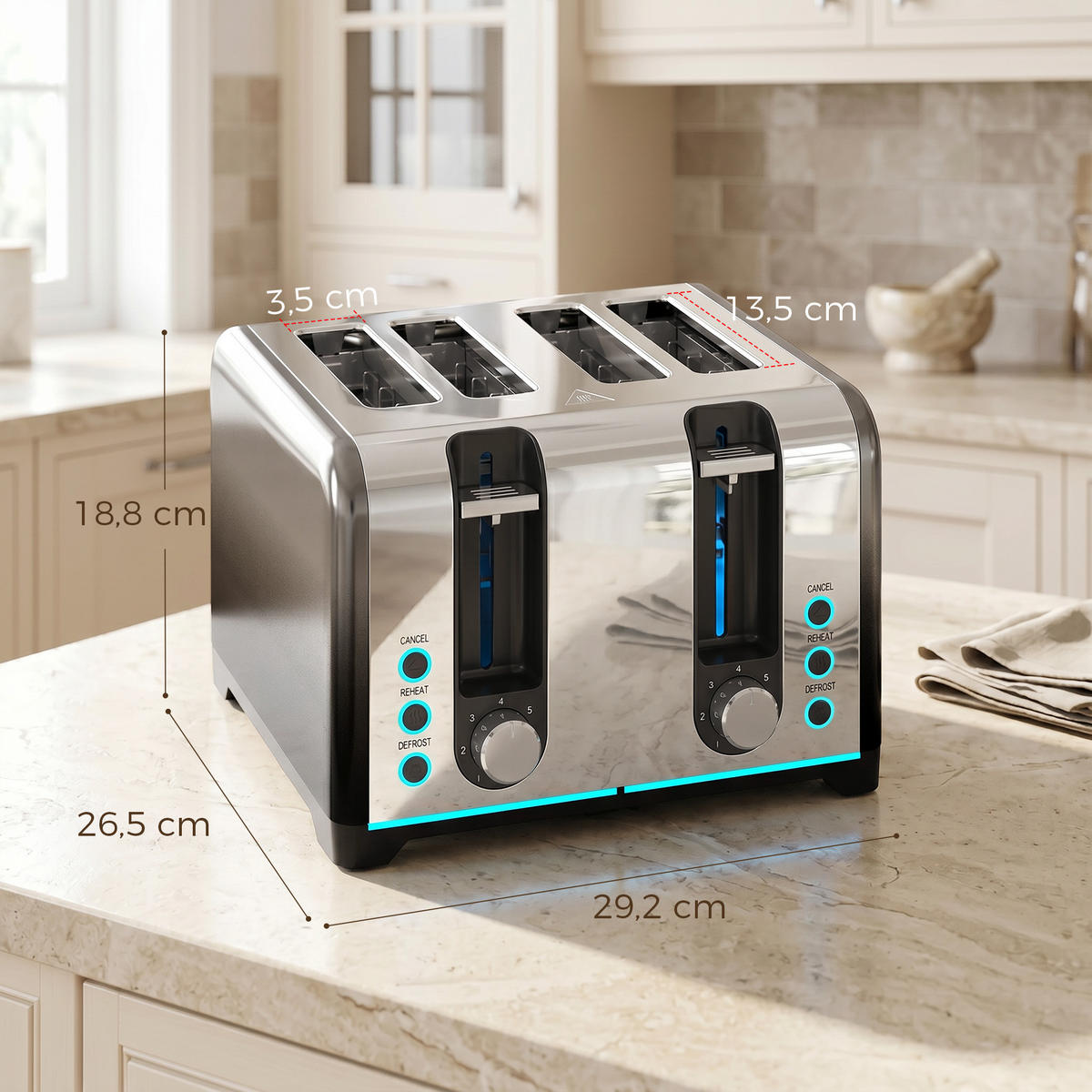 TOASTER Stahl Schwarz - Schwarz, Metall (15.6/18.9/26.4cm) - HOMCOM