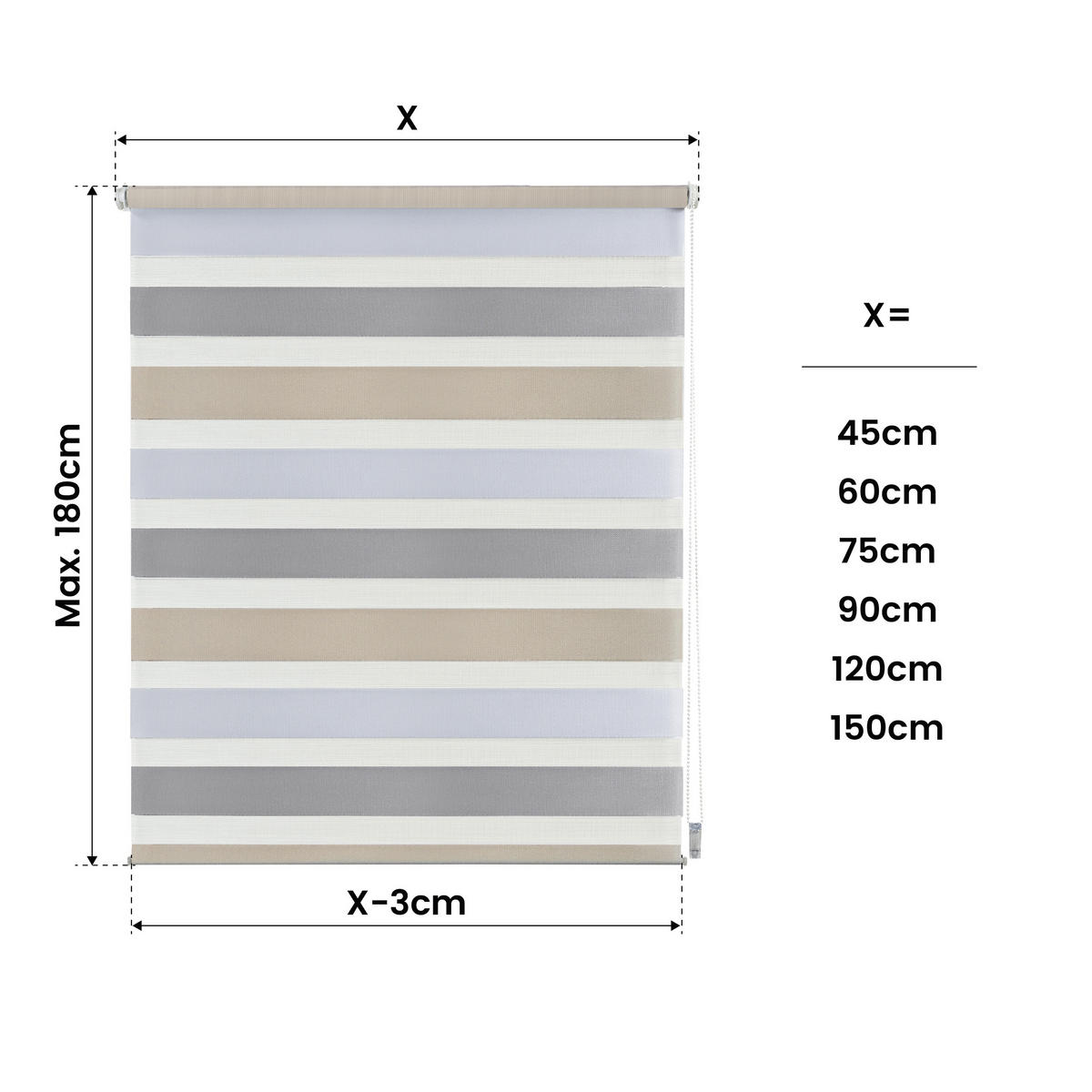 DOPPELROLLO Dreifarbig, 75 cm x 180 cm - Multicolor, Kunststoff (75/180cm) - STORESDECO