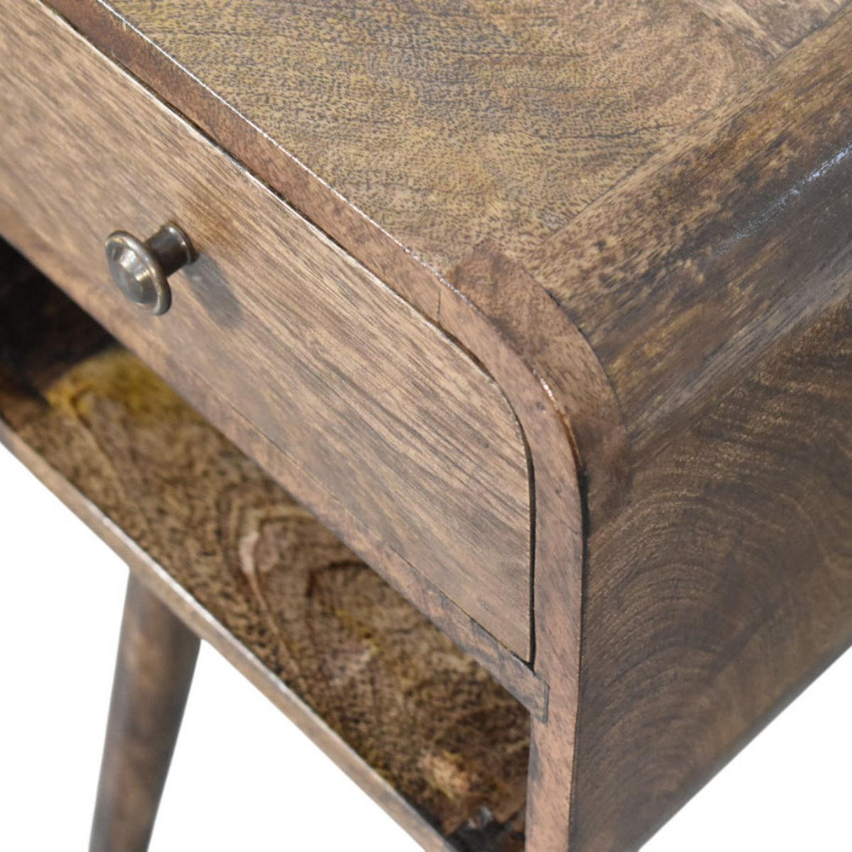 NACHTTISCH Abgerundet mit offenem Regal in Braun - Dunkelbraun/Messingfarben, Holz (30/55/30cm) - Artisan Furniture