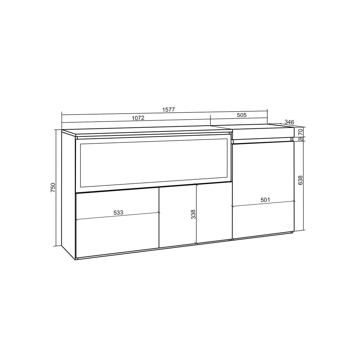SIDEBOARD Highboard, Elektrokamin XXL, schwarz, 158/35/75cm - Multicolor/Schwarz, Holzwerkstoff (158/75/35cm) - Skraut Home