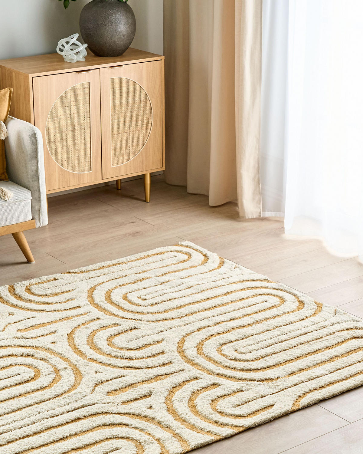 KOBEREC Žlutý 160/230 cm Bavlna Perai - bílá/žlutá, textil (160/230cm) - Beliani