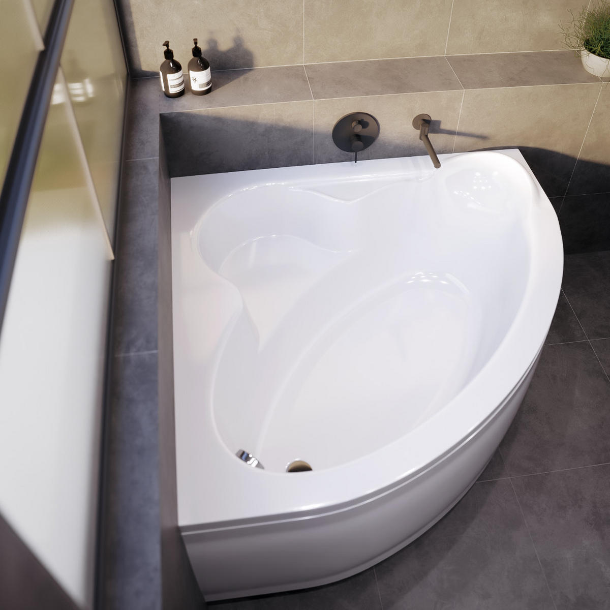 BADEWANNE Eckwanne MIA 120/120 mit Styro Ablauf Füße - Weiß, Kunststoff (120/57.5/120cm) - bad land