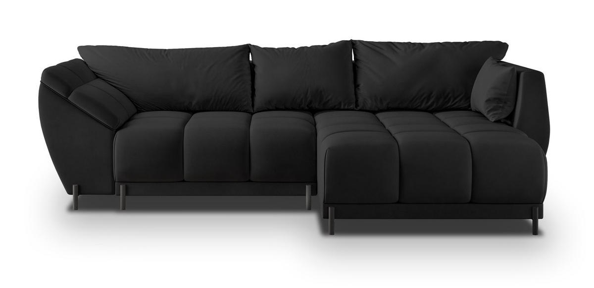 ECKSOFA VESTANO R-S Schwarz Velours-Stoff mit Schlaffunktion - Schwarz, Holz (287/182cm) - MASSENO