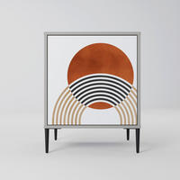SIDEBOARD CIRCLE RHYTM, Grau, 57,5x42x72,5 cm, Schwarze Metallfüße - Multicolor/Schwarz, Holzwerkstoff/Metall (57.5/72.5/42cm) - SpaceRebels