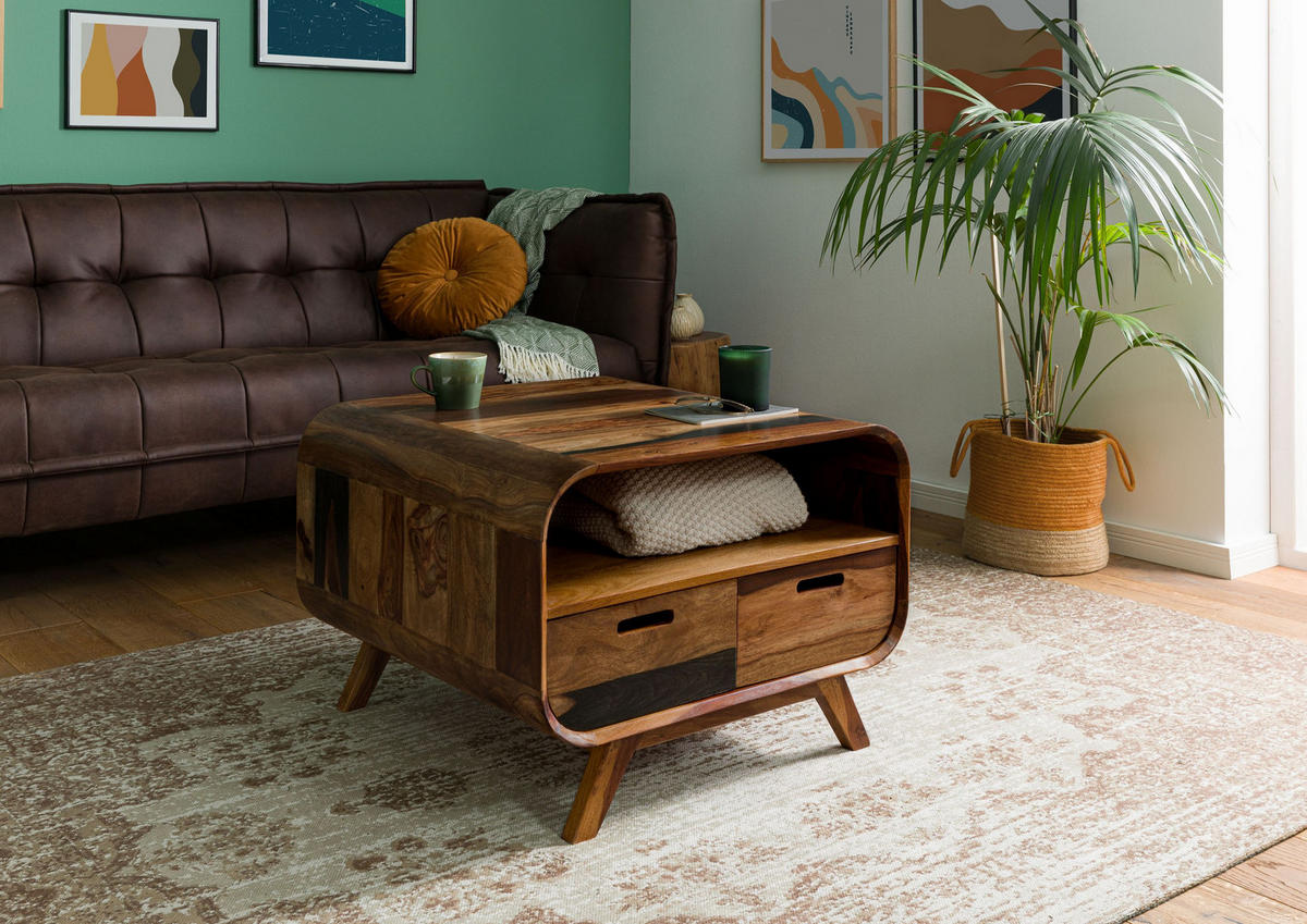 COUCHTISCH Sheesham 70x70x50 dunkelbraun lackiert MAILAND #232 - Dunkelbraun, Holzwerkstoff (70/70/50cm) - Massivmoebel24